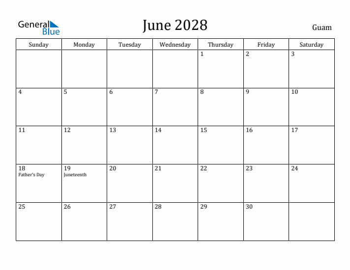 June 2028 Calendar Guam