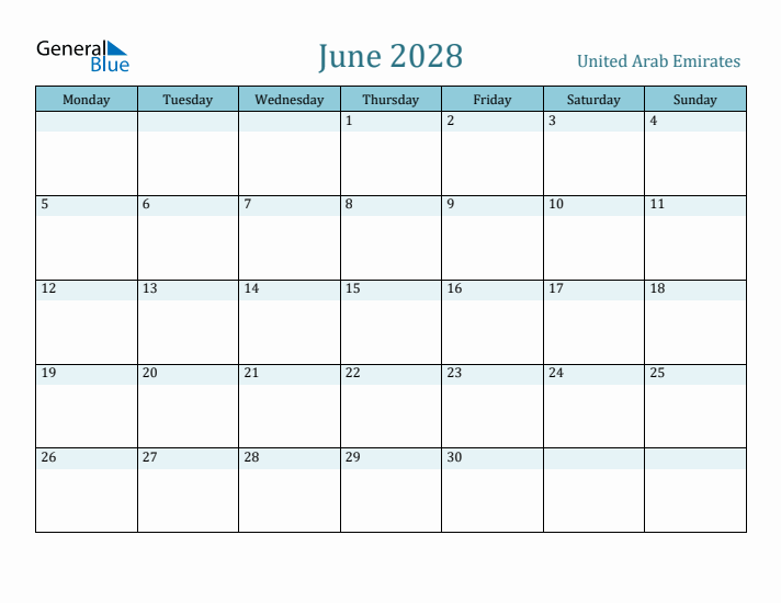 June 2028 Calendar with Holidays