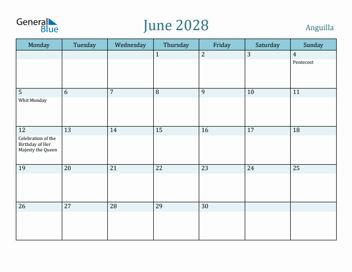 June 2028 Calendar with Holidays