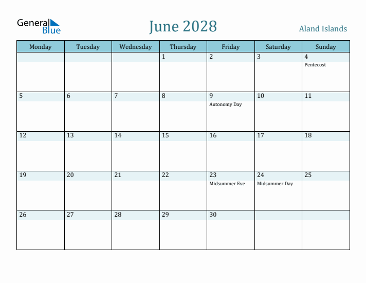 June 2028 Calendar with Holidays