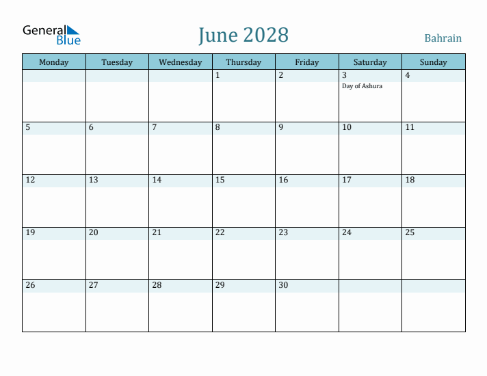 June 2028 Calendar with Holidays