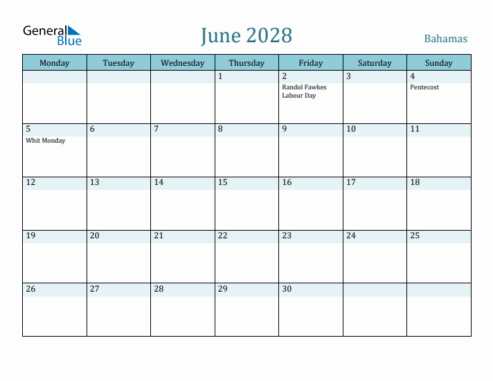 June 2028 Calendar with Holidays