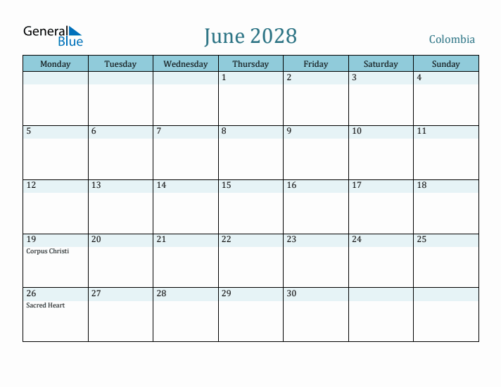 June 2028 Calendar with Holidays