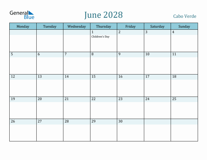 June 2028 Calendar with Holidays