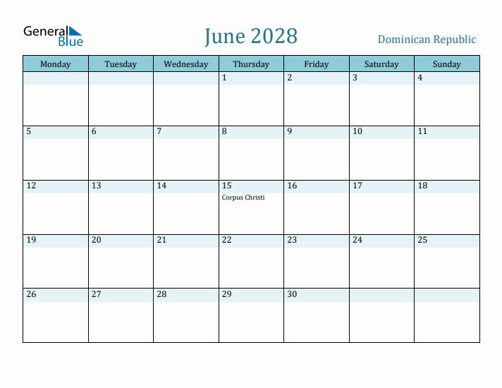 June 2028 Calendar with Holidays