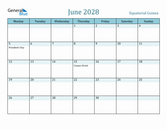 June 2028 Calendar with Holidays