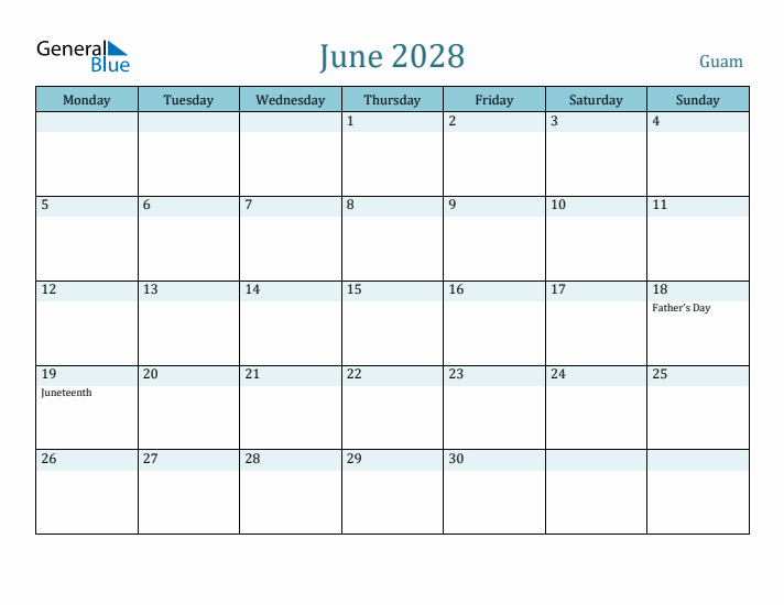 June 2028 Calendar with Holidays