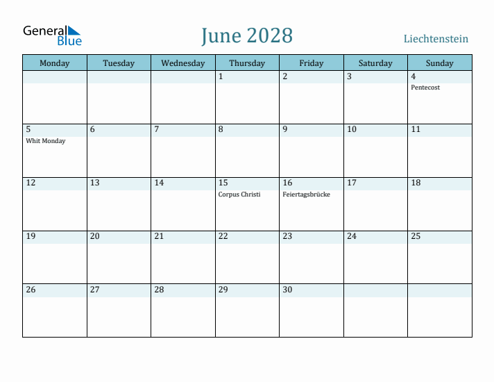 June 2028 Calendar with Holidays