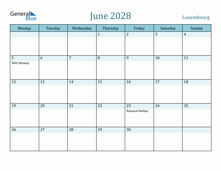 June 2028 Calendar with Holidays