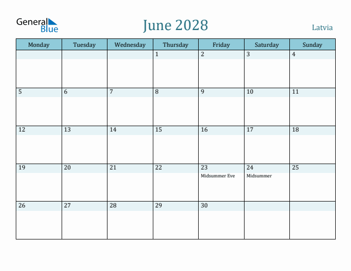 June 2028 Calendar with Holidays