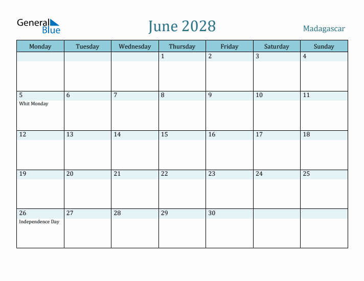 June 2028 Calendar with Holidays