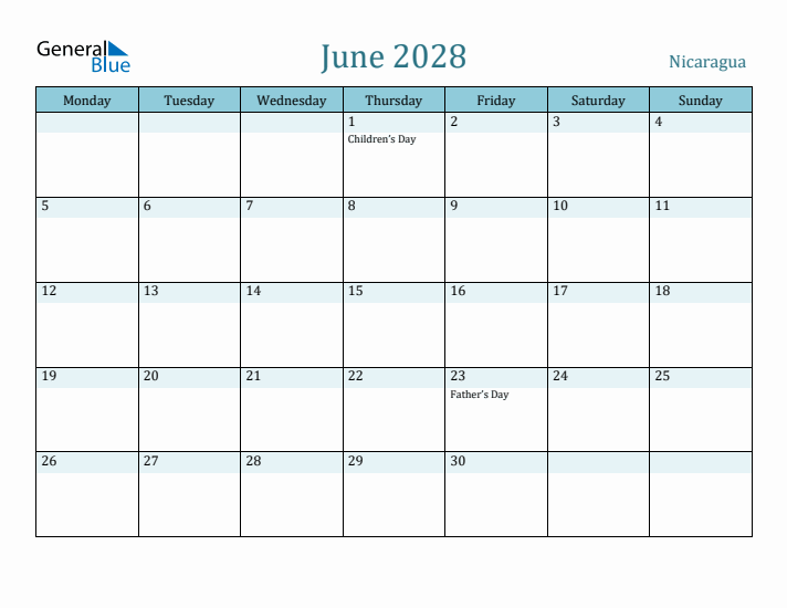 June 2028 Calendar with Holidays