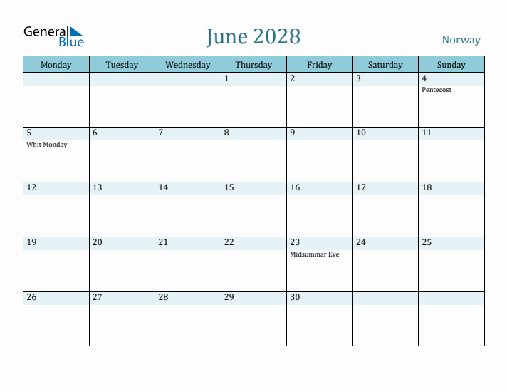 June 2028 Calendar with Holidays