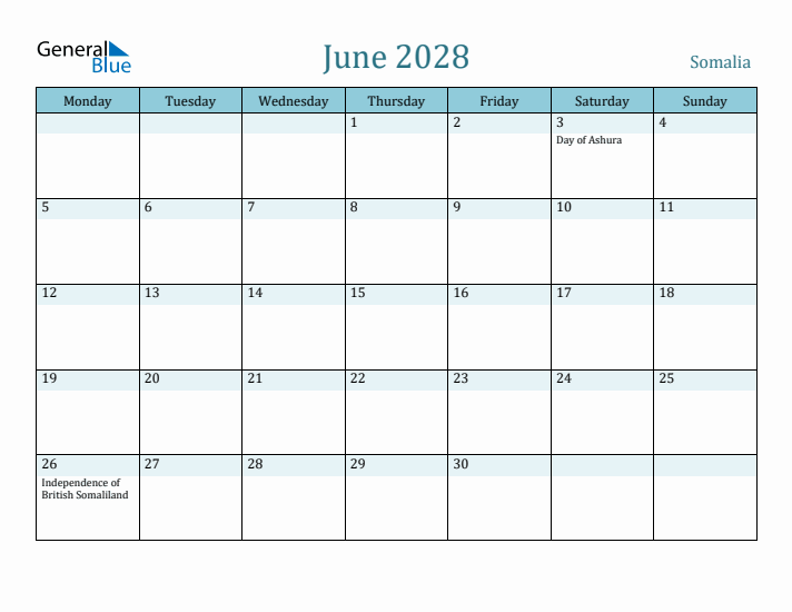 June 2028 Calendar with Holidays