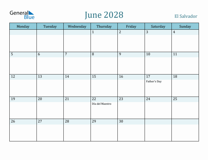 June 2028 Calendar with Holidays