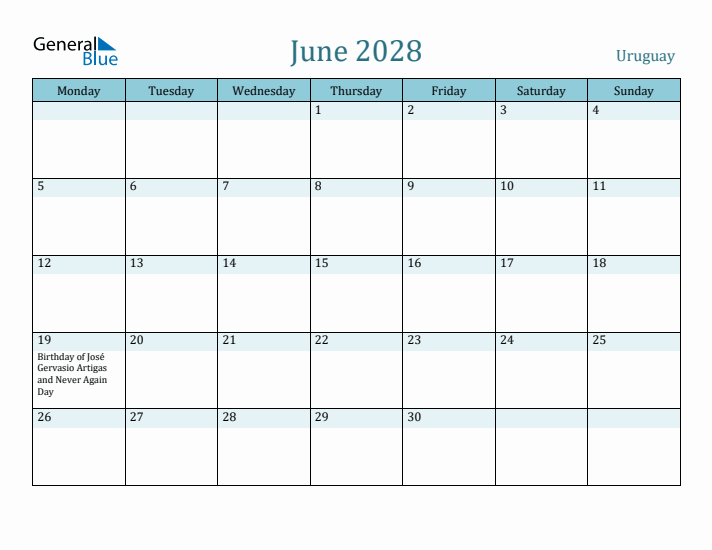 June 2028 Calendar with Holidays