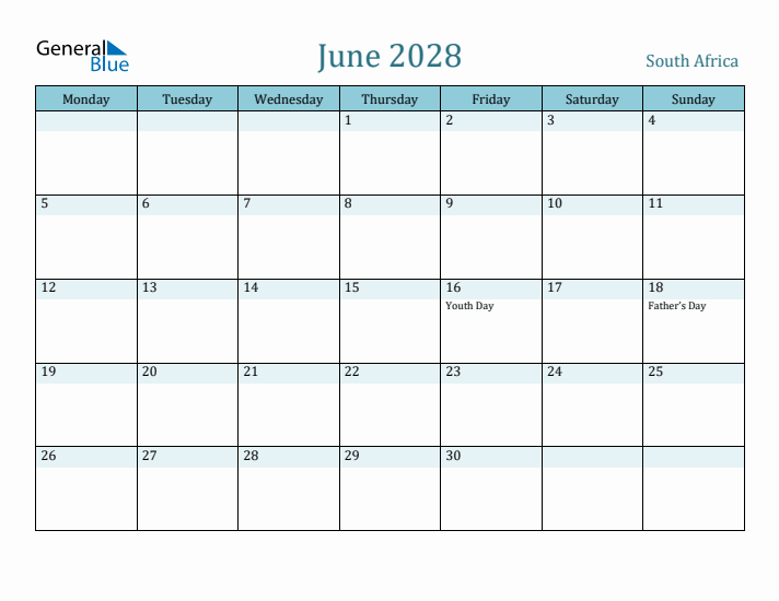 June 2028 Calendar with Holidays