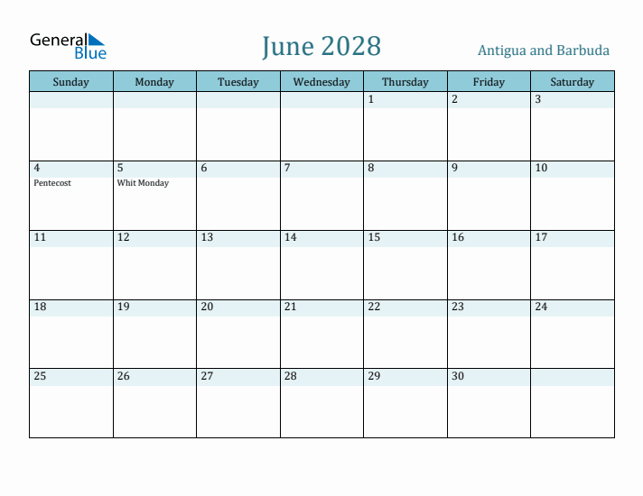 June 2028 Calendar with Holidays