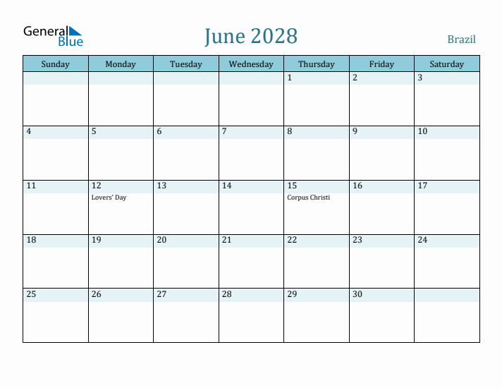 June 2028 Calendar with Holidays