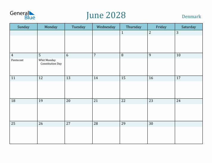 June 2028 Calendar with Holidays