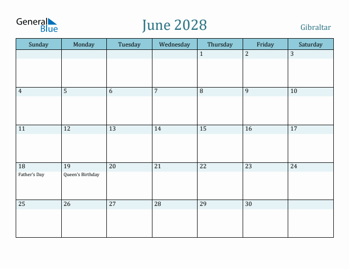 June 2028 Calendar with Holidays