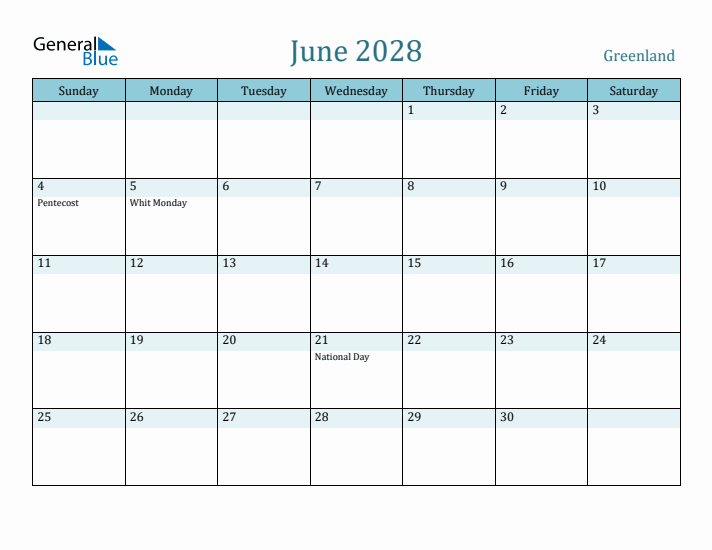 June 2028 Calendar with Holidays