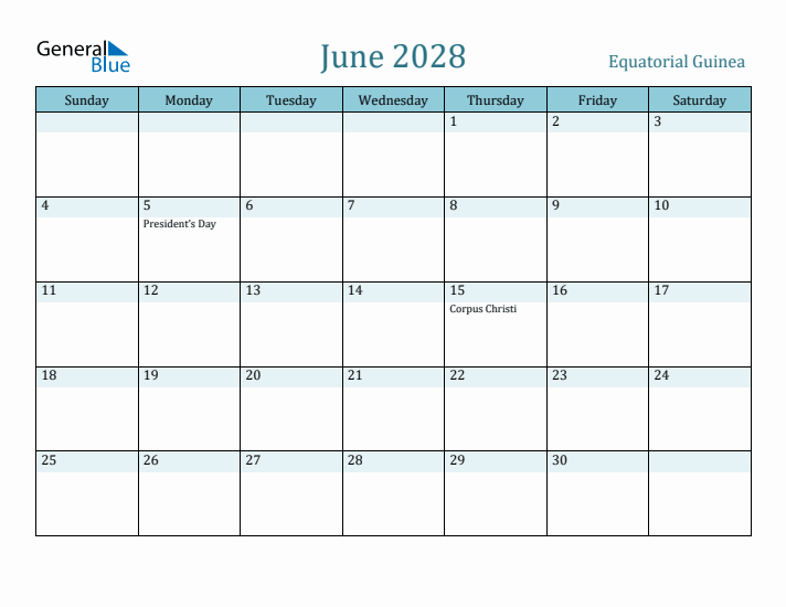 June 2028 Calendar with Holidays