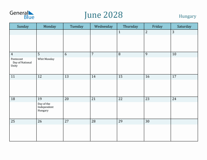 June 2028 Calendar with Holidays