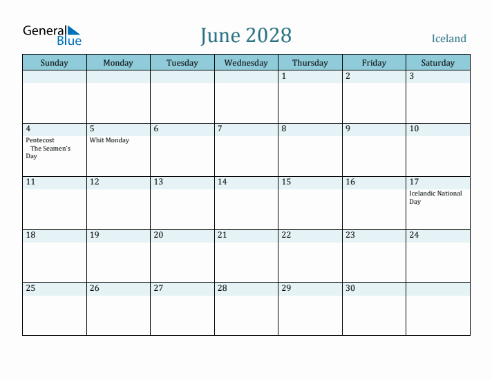 June 2028 Calendar with Holidays