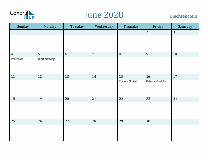 June 2028 Calendar with Holidays