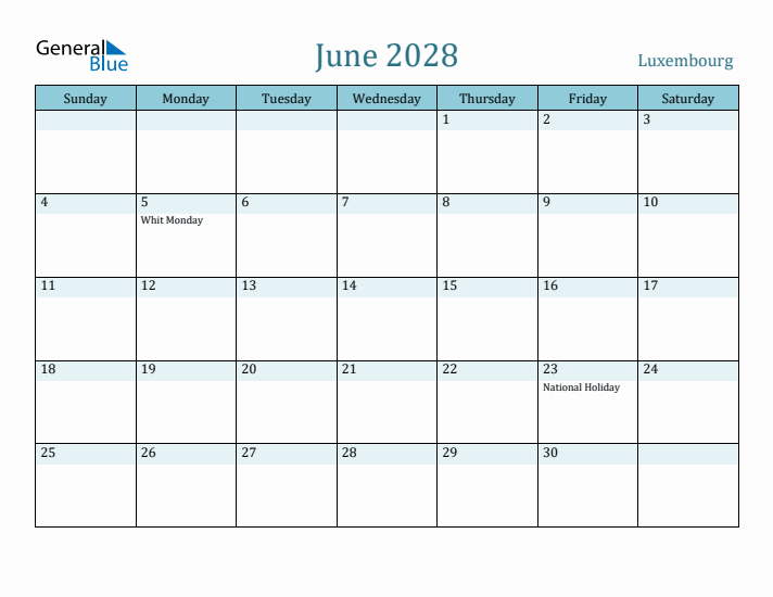 June 2028 Calendar with Holidays