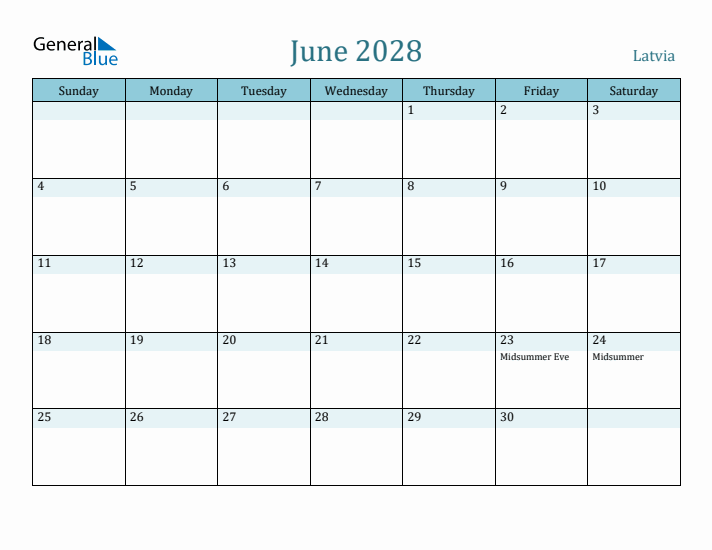 June 2028 Calendar with Holidays