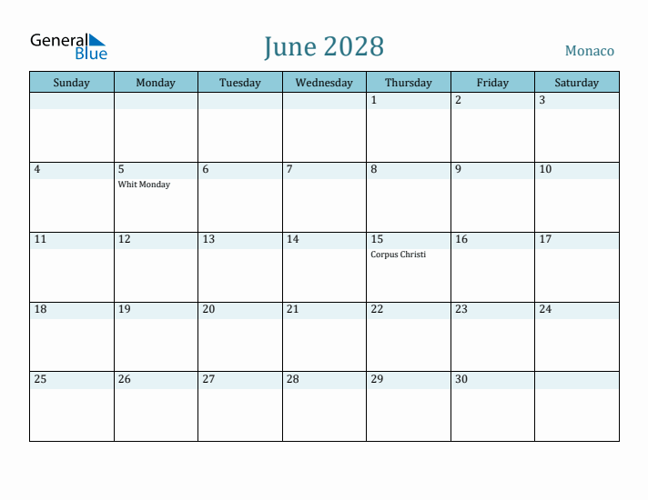 June 2028 Calendar with Holidays