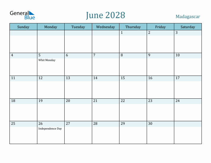 June 2028 Calendar with Holidays