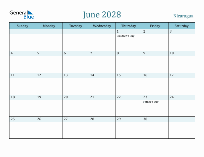 June 2028 Calendar with Holidays