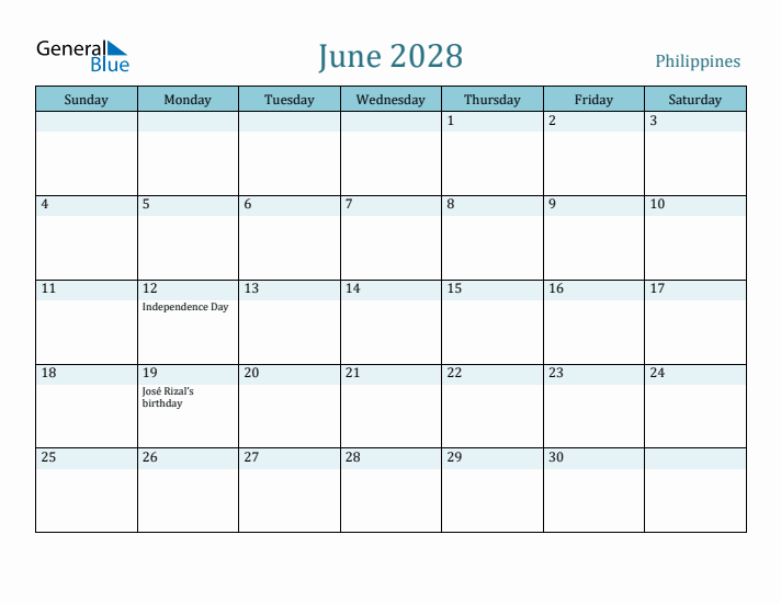 June 2028 Calendar with Holidays