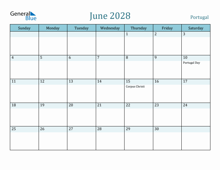 June 2028 Calendar with Holidays