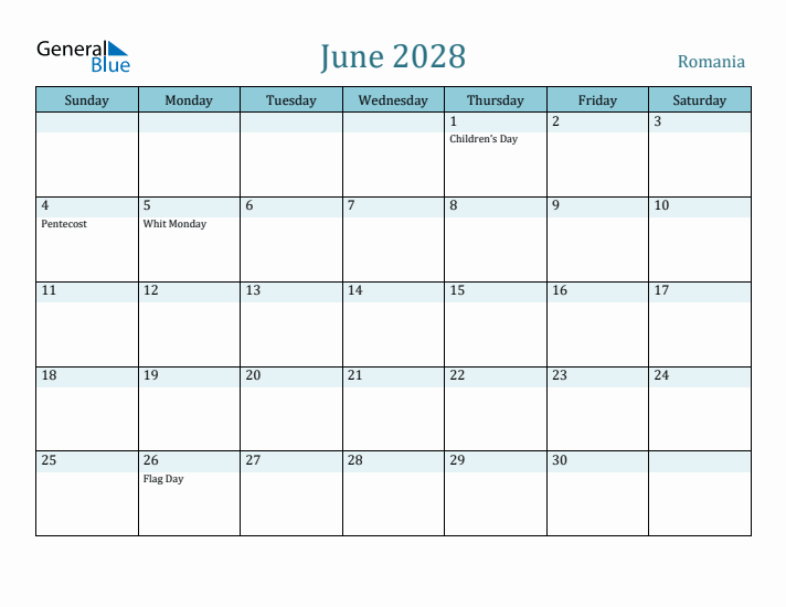 June 2028 Calendar with Holidays