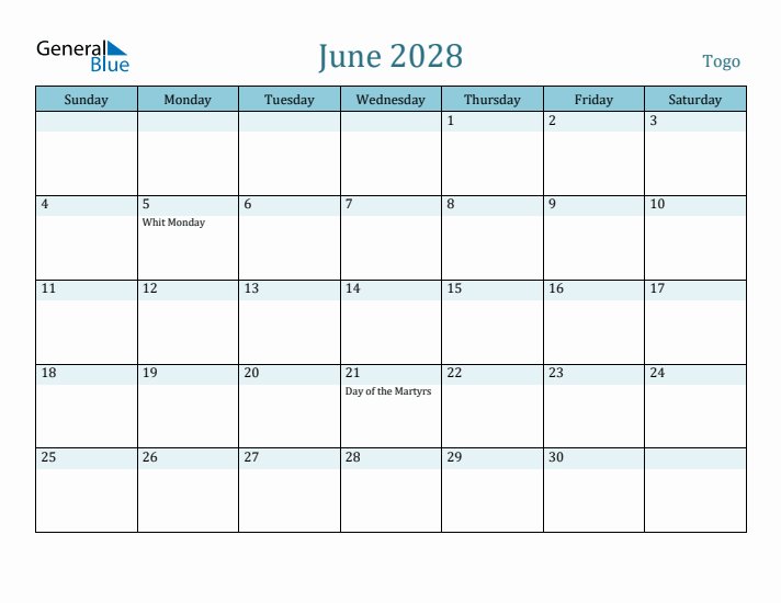 June 2028 Calendar with Holidays