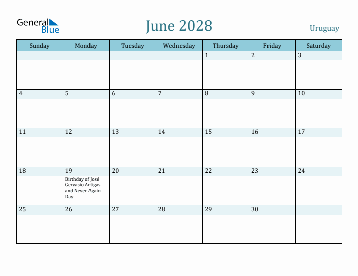 June 2028 Calendar with Holidays