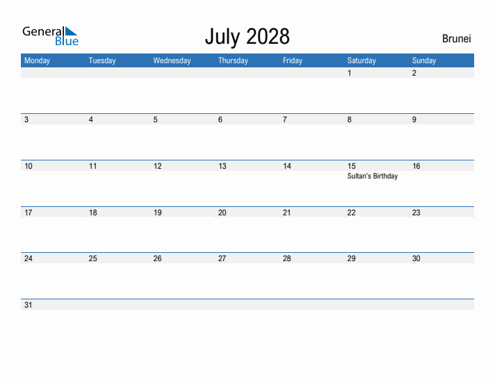 Fillable July 2028 Calendar