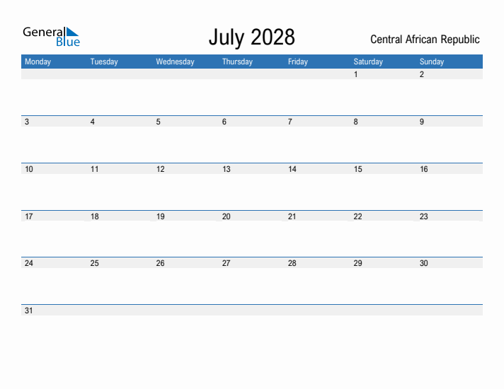 Fillable July 2028 Calendar