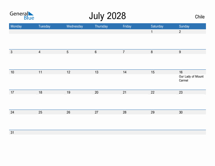 Fillable July 2028 Calendar