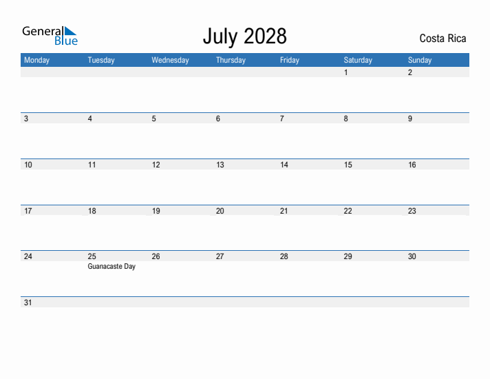 Fillable July 2028 Calendar