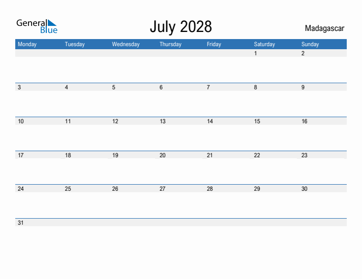 Fillable July 2028 Calendar