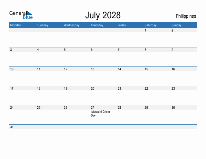 Fillable July 2028 Calendar