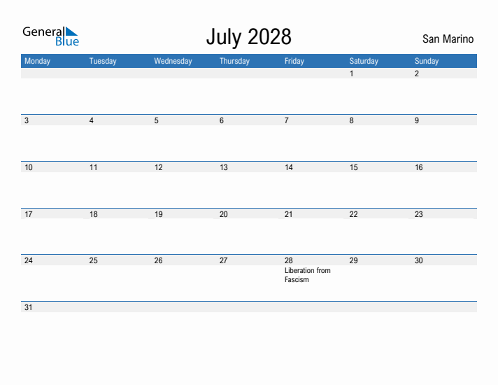 Fillable July 2028 Calendar