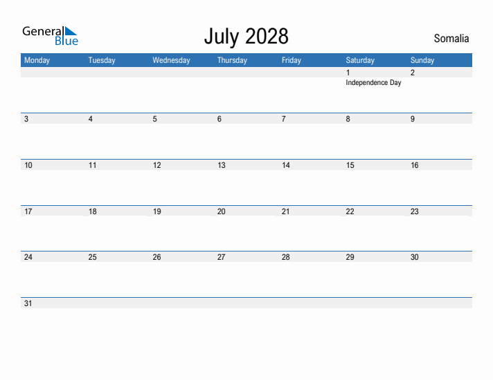 Fillable July 2028 Calendar