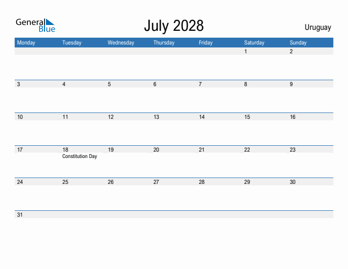 Fillable July 2028 Calendar