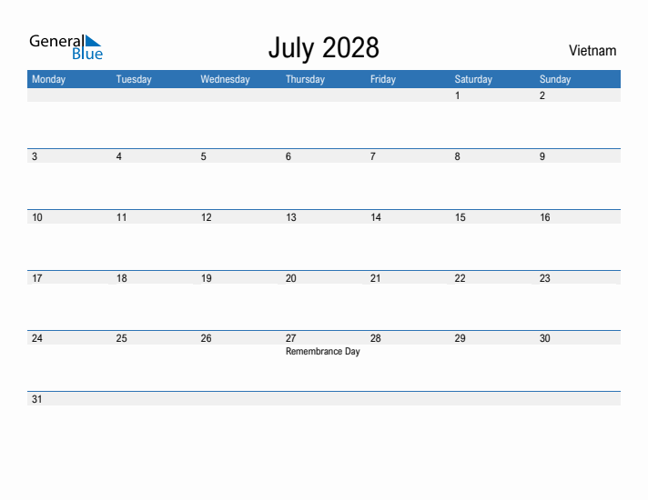 Fillable July 2028 Calendar